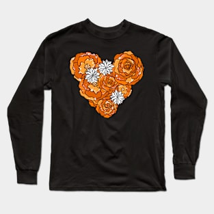 Orange Heart of Roses and Daisies Long Sleeve T-Shirt